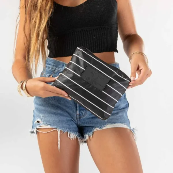 aloha_small_pinstripe_pou_1.webp Aloha Small Pinstripe Pouch In White On Black<Women Cosmetic Bags | Hand Bags