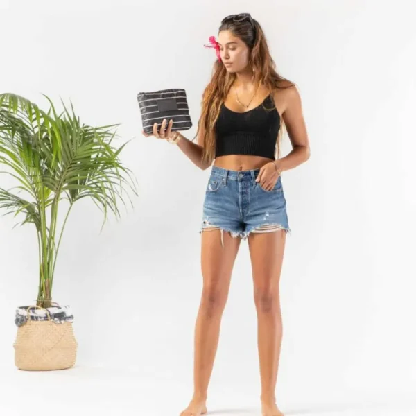 aloha_small_pinstripe_pou_2.webp Aloha Small Pinstripe Pouch In White On Black<Women Cosmetic Bags | Hand Bags