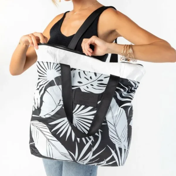luggage_and_bags_aloha_le_2.webp Aloha Luggage And Bags Le Palm Day Tripper White On Black< Shopping Totes | Beach Bags