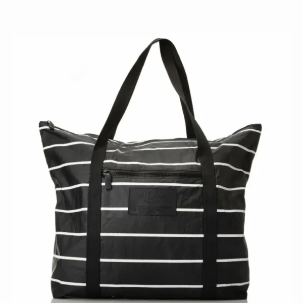luggage_and_bags_aloha_pi_0.webp Aloha Luggage And Bags Pinstripe Zipper Tote In White On Black< Shopping Totes | Beach Bags
