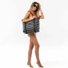 luggage_and_bags_aloha_pi_1.webp Aloha Luggage And Bags Pinstripe Zipper Tote In White On Black< Shopping Totes | Beach Bags